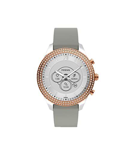 Smartwatch híbrido Gen 6 Stella para mujer de Fossil de acero inoxidable en dos tonos con correa de silicona en color gris, FTW7065