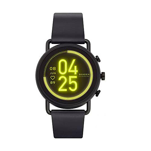 Skagen Smartwatch de hombre, Falster 3 de acero inoxidable negro con correa de piel negra, SKT5206
