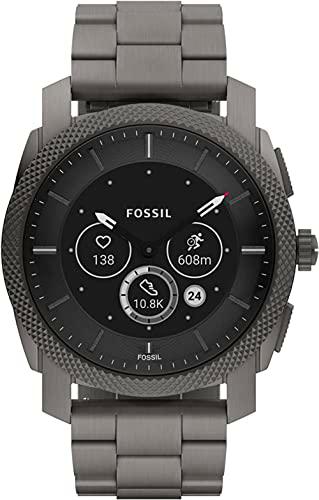 Smartwatch híbrido Gen 6 Machine para hombre de Fossil de acero inoxidable en tono ahumado con brazalete de acero inoxidable en tono ahumado, FTW7070