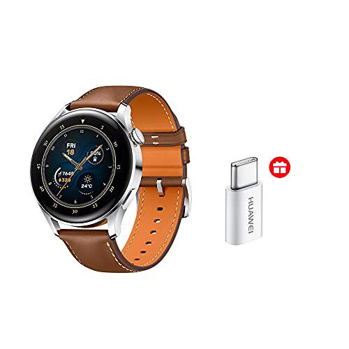 Huawei Watch 3 Smartwatch 4G + Adaptador Tipo C AMOLED Pantalla 1.43&quot; eSIM GPS Correa de Cuero Marrón