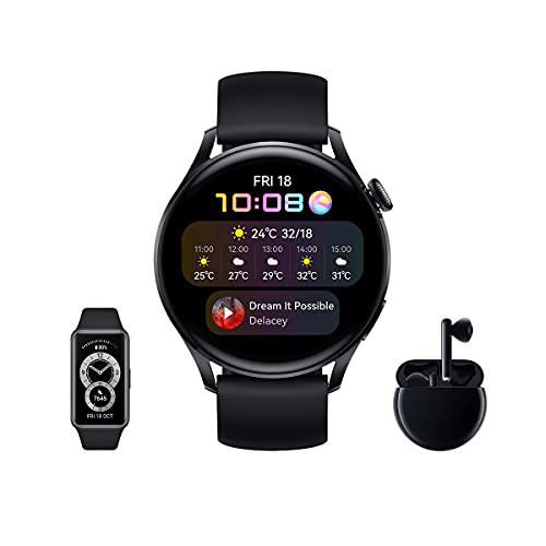 HUAWEI Watch 3 Active + Freebuds 3 Negro + Band 6 - Smartwatch 4G con pantalla táctil 1.43'' AMOLED