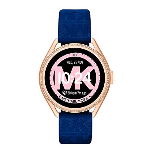 Michael Kors smartwatch para Mujer MKGO Gen 5E de Aluminio en Tono Dorado y Correa de Goma Azul, MKT5142