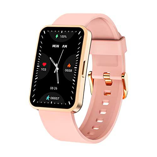 IOWODO R5 Smartwatch,Reloj Inteligente Mujer con Oxímetro(SpO2),1.57'' Pantalla con Mensajes Notificación,Pulsómetro,Podómetro,Sueño,Pulsera de Actividad Impermeable IP67 para Andriod e iOS