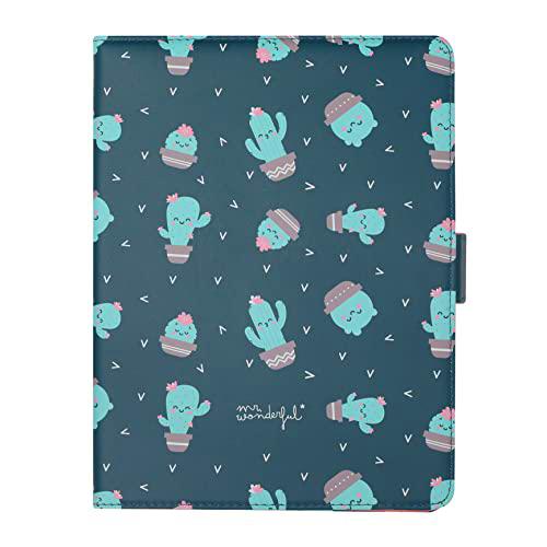 WONDEE Mr Wonderful Funda Tablet Universal de 9.7&quot; a 10.2&quot; Pulgadas,Tipo Libro con Diseño Cactus, Multicolor
