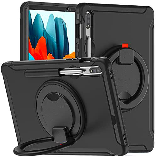Anewone Funda para Samsung Tab S7/S8 11 Pulgadas 2022: Cubierta de TPU Protectora a Prueba de choques de Grado Militar para la Tableta Galaxy S7 11 Pulgadas con Soporte de rotación-Negro