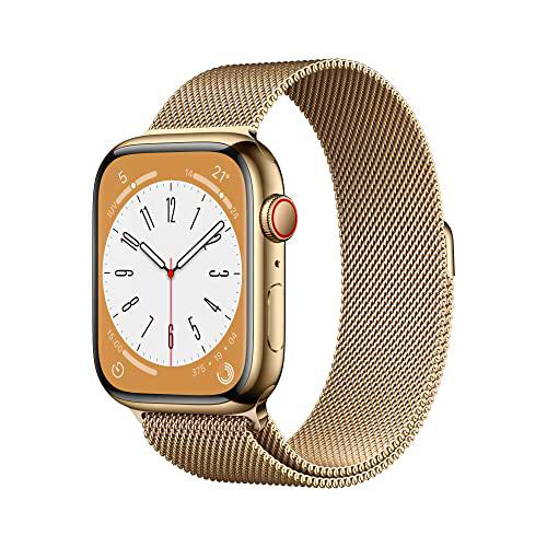 Apple Watch Series 8 (GPS + Cellular, 45mm) Reloj Inteligente con Caja de Acero Inoxidable en Oro