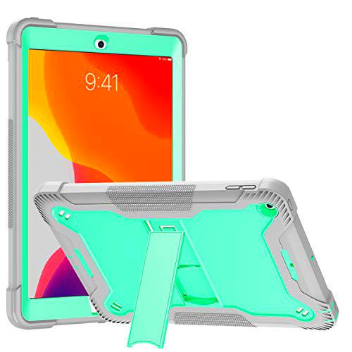 Funda Compatible con iPad 9/8/7 Generation iPad 10.2 Funda de Silicona Suave Resistente a Prueba de Golpes de 3 Capas con Soporte Incorporado para iPad 10.2 Pulgadas 2021/2020/2019 Verde