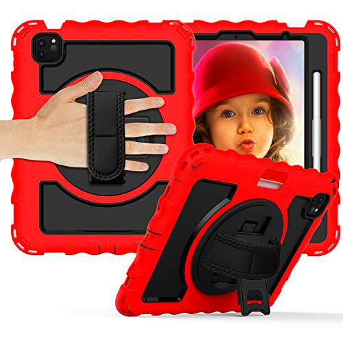 Estuche para Samsung Tab8.0 T290 T295 Estuche Protector Duradero de Cuerpo Completo con portalápices Correa de muñeca giratoria de 360 ​​º / Correa de Hombro con Soporte (Rojo)