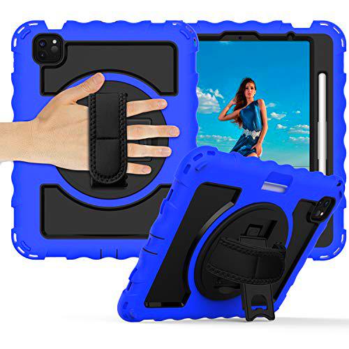 Estuche para Samsung Tab 10.4 T505 T510 Estuche Protector Duradero de Cuerpo Completo con portalápices Correa de muñeca giratoria de 360 ​​º / Correa de Hombro con Soporte (Azul)