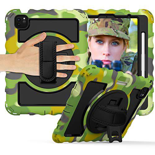 Estuche para Samsung Tab8.0 T290 T295 Estuche Protector Duradero de Cuerpo Completo con portalápices Correa de muñeca giratoria de 360 ​​º / Correa de Hombro con Soporte (Camuflaje)