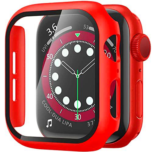 TINSOI Carcasa rígida de PC con Protector de Pantalla de Vidrio Templado Compatible con Apple Watch Series 6 SE Series 5 Series 4 de 40 mm, Rojo