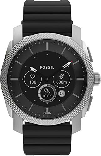 Smartwatch híbrido Gen 6 Machine para hombre de Fossil de acero inoxidable con correa de silicona en color negro, FTW7069