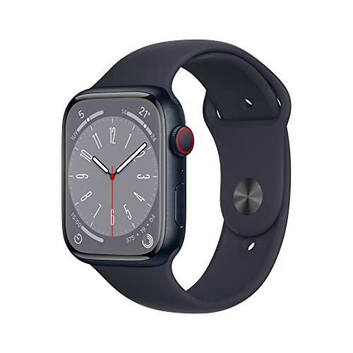 Apple Watch Series 8 (GPS + Cellular, 45mm) Reloj Inteligente con Caja de Aluminio en Color Medianoche