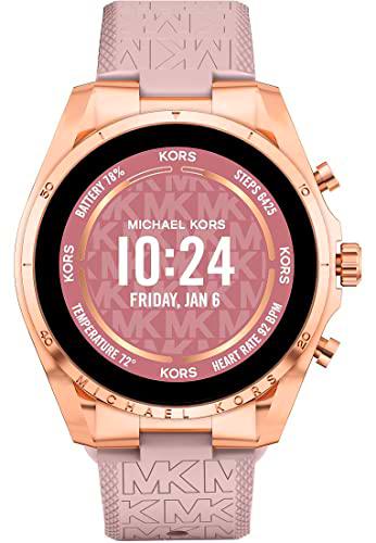 Michael Kors Smartwatch Gen 6 Bradshaw para mujer de acero inoxidable en tono oro rosa con correa de silicona en tono rosado, MKT5150