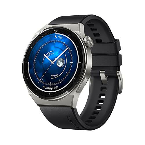 HUAWEI WATCH GT 3 Pro Smartwatch,Cuerpo de titanio,esfera de reloj de zafiro,monitorización de saturación de oxígeno&amp;frecuencia cardíaca,larga duración de la batería,Correa fluoroelastómero negro,46mm