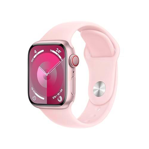 Apple Watch Series 9 [GPS + Cellular] Smartwatch con Caja de Aluminio en Rosa de 41 mm y Correa Deportiva Rosa Claro