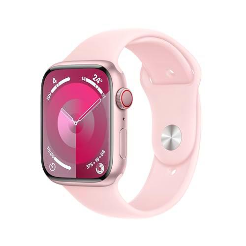 Apple Watch Series 9 [GPS + Cellular] Smartwatch con Caja de Aluminio en Rosa de 45 mm y Correa Deportiva Rosa Claro