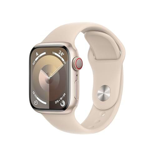 Apple Watch Series 9 [GPS + Cellular] Smartwatch con Caja de Aluminio en Blanco Estrella de 41 mm y Correa Deportiva Blanco Estrella