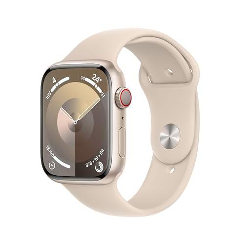 Apple Watch Series 9 [GPS + Cellular] Smartwatch con Caja de Aluminio en Blanco Estrella de 45 mm y Correa Deportiva Blanco Estrella
