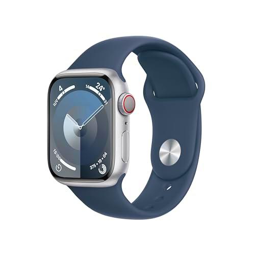 Apple Watch Series 9 [GPS + Cellular] Smartwatch con Caja de Aluminio en Plata de 41 mm y Correa Deportiva Azul tempestad