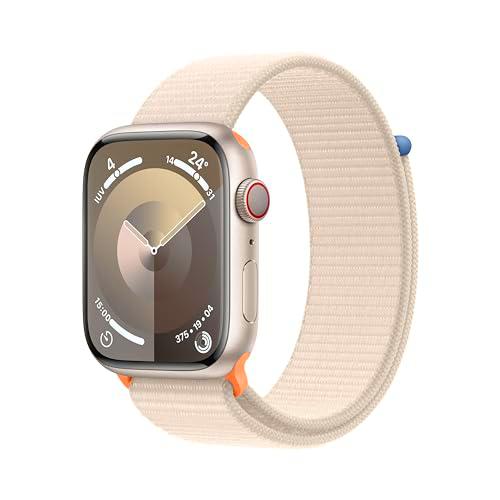 Apple Watch Series 9 [GPS + Cellular] Smartwatch con Caja de Aluminio en Blanco Estrella de 45 mm y Correa Loop Deportiva Blanco Estrella