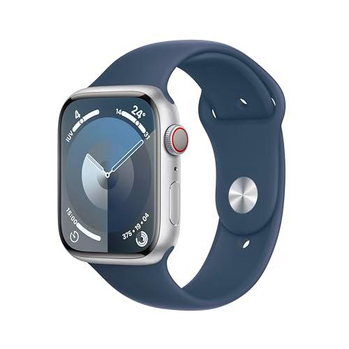 Apple Watch Series 9 [GPS + Cellular] Smartwatch con Caja de Aluminio en Plata de 45 mm y Correa Deportiva Azul tempestad