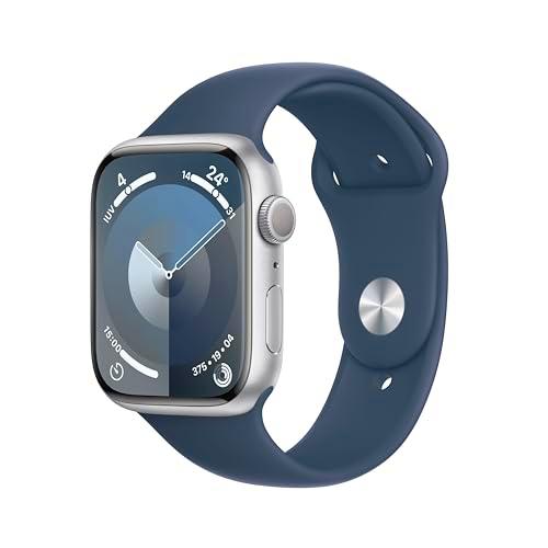 Apple Watch Series 9 [GPS] Smartwatch con Caja de Aluminio en Plata de 45 mm y Correa Deportiva Azul tempestad