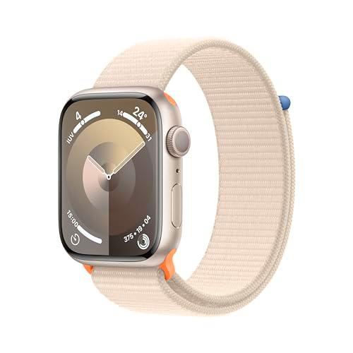 Apple Watch Series 9 [GPS] Smartwatch con Caja de Aluminio en Blanco Estrella de 45 mm y Correa Loop Deportiva Blanco Estrella