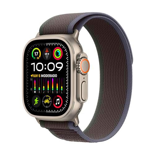 Apple Watch Ultra 2 [GPS + Cellular] Smartwatch con Caja de Titanio Resistente de 49 mm y Correa Loop Trail Azul/Negra Talla S/M
