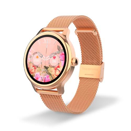 DCU Tecnologic - Smartwatch Sophie - Reloj Inteligente Mujer Rose Gold Case con Correa de Metal Color Oro Rosado