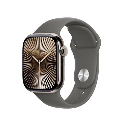 Apple Watch Series 10 GPS + Cellular Smartwatch con Caja de Titanio Natural de 42 mm y Correa Deportiva Gris Piedra